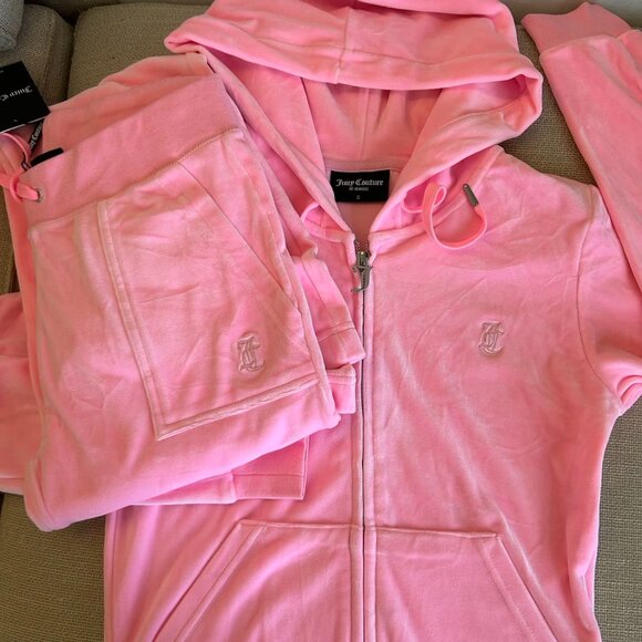 NWT Y2K Juicy Couture Velour Tracksuit Hoodie & Pants Set Small Pink Rhinestone - Picture 6 of 10